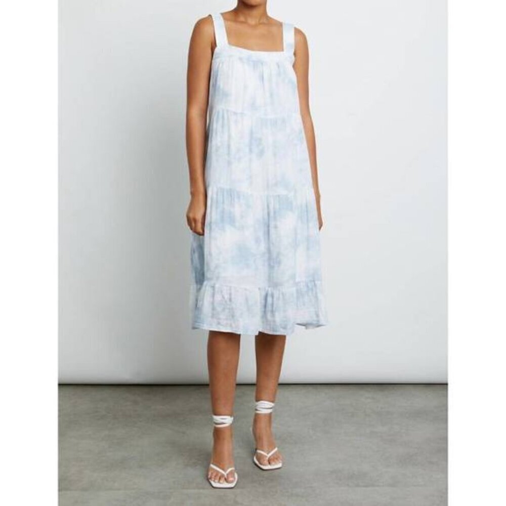 Rails Amaya Cascade Tie Dye Midi Dress size Medium Blue Gauze Tiered Vacation